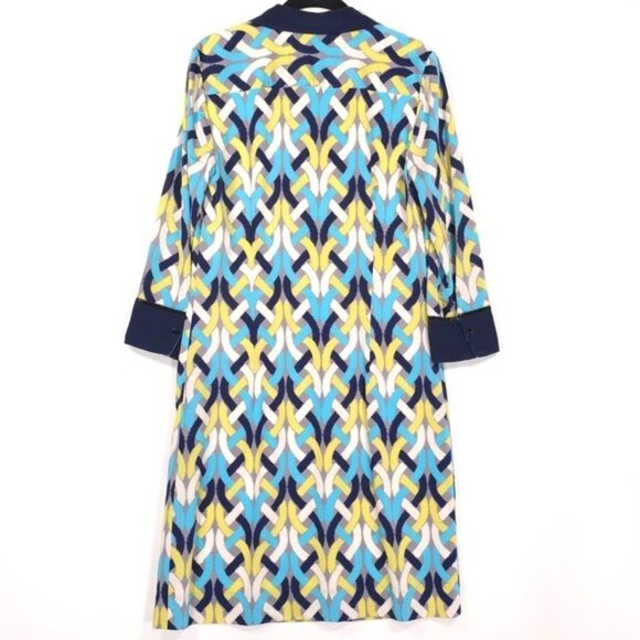Etcetera Women's Shift Dress Size 8 Geometric Multicolor VNeck Combo 100% SILK - Picture 2 of 12